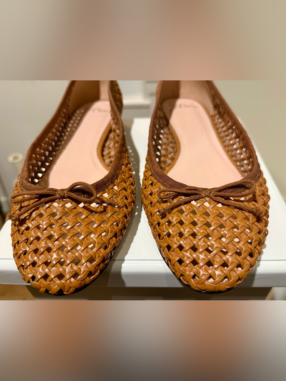 New J.Crew Woven Ballet Flats Size 9 Cognac Brown Raffia Look - Picture 8 of 9
